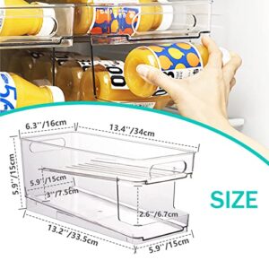 Automatic Rolling Can Dispenser, 2-Tier Soda Can Storage Organizer for Refrigerator, Drink Can Organizer for Fridge, Refrigerated Drawer with Handle for Freezer Kitchen Pantry (Plastic)