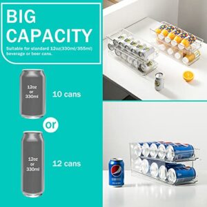 Automatic Rolling Can Dispenser, 2-Tier Soda Can Storage Organizer for Refrigerator, Drink Can Organizer for Fridge, Refrigerated Drawer with Handle for Freezer Kitchen Pantry (Plastic)