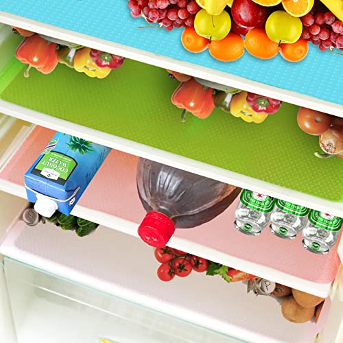 4 PCS Refrigerator Liners, Washable Waterproof Oilproof EVA Refrigerator Mats, Non-Slip Fridge Liners Shelves Covers Pads (4 Mixed Colors)