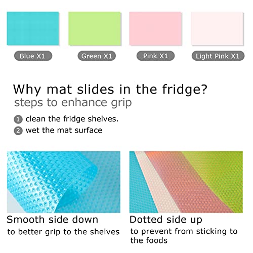 4 PCS Refrigerator Liners, Washable Waterproof Oilproof EVA Refrigerator Mats, Non-Slip Fridge Liners Shelves Covers Pads (4 Mixed Colors)