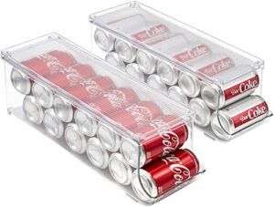 sorbus soda can organizer for refrigerator stackable can holder dispenser with lid for fridge, pantry, freezer – holds 12 cans each, bpa-free, clear design,[patent pending] (2-pack)