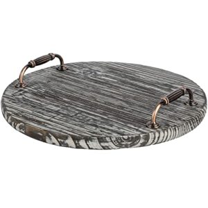 mygift round rotating serving tray, rustic torched wood lazy susan turntable with vintage brass side handles