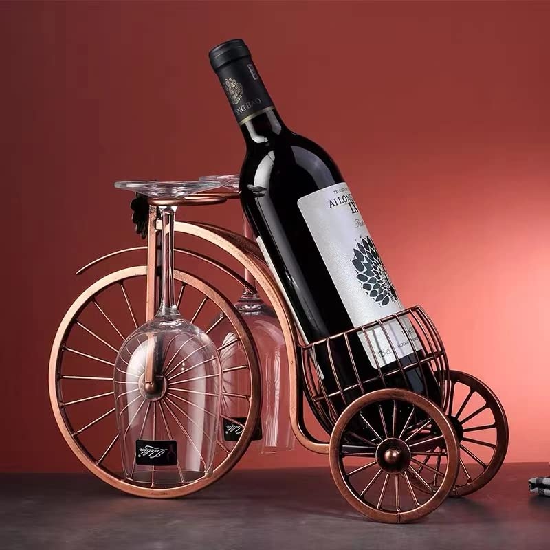 Cicodona Bicycle Wine Rack and Wine Glass Holder-Hold 1 Wine Bottle and 2 Glasses-Perfect for Home Kitchen Decor & Kitchen Storage Rack