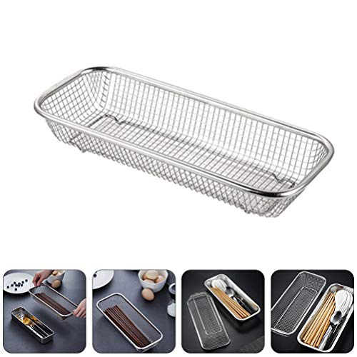 DOITOOL Flatware Caddy Stainless Steel Utensil Drying Rack for Chopstick Cage Cutter Rack Flatware Storage Drainer Basket Dishwasher Chopstick Holder (Silver) Clear Silverware Organizer