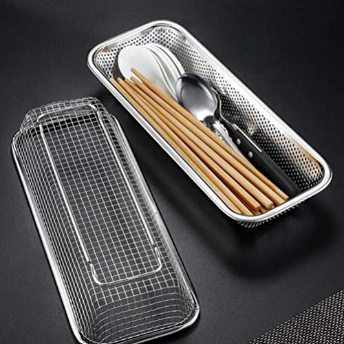 DOITOOL Flatware Caddy Stainless Steel Utensil Drying Rack for Chopstick Cage Cutter Rack Flatware Storage Drainer Basket Dishwasher Chopstick Holder (Silver) Clear Silverware Organizer