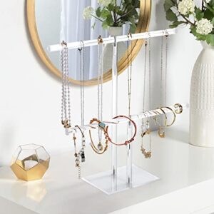 Jewelry Stand Necklace Holder, Acrylic Jewelry Display Holder, Necklace and Bracelet Hanging Organizer, Clear 2-Tier Tower Stand for Bangles, Necklaces, Bracelets, Rings, Earrings and Watch