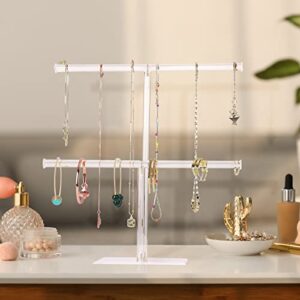 Jewelry Stand Necklace Holder, Acrylic Jewelry Display Holder, Necklace and Bracelet Hanging Organizer, Clear 2-Tier Tower Stand for Bangles, Necklaces, Bracelets, Rings, Earrings and Watch