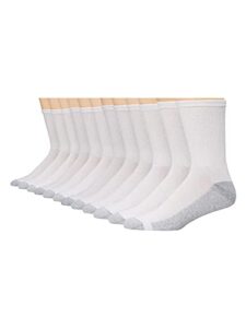 hanes mens double tough socks, 12-pair pack crew socks, white/grey foot bottom, 6-12