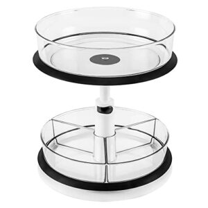 2 tier lazy susan turntable organizer, 11 inches height adjustable spice rack for kitchen cabinet, countertop, bathroom, makeup, pantry organization and storage with 4 removable bins