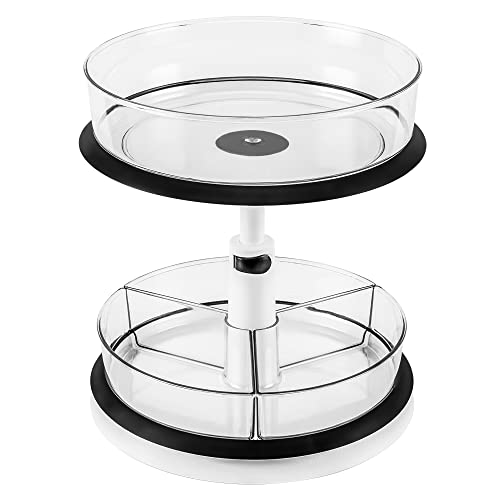 2 Tier Lazy Susan Turntable Organizer, 11 Inches Height Adjustable Spice Rack for Kitchen Cabinet, Countertop, Bathroom, Makeup, Pantry Organization and Storage with 4 Removable Bins