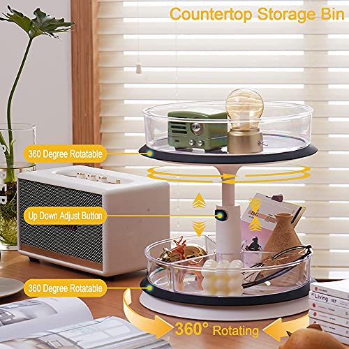 2 Tier Lazy Susan Turntable Organizer, 11 Inches Height Adjustable Spice Rack for Kitchen Cabinet, Countertop, Bathroom, Makeup, Pantry Organization and Storage with 4 Removable Bins