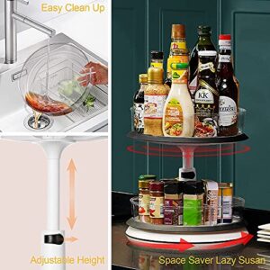 2 Tier Lazy Susan Turntable Organizer, 11 Inches Height Adjustable Spice Rack for Kitchen Cabinet, Countertop, Bathroom, Makeup, Pantry Organization and Storage with 4 Removable Bins