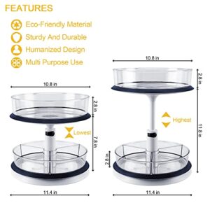 2 Tier Lazy Susan Turntable Organizer, 11 Inches Height Adjustable Spice Rack for Kitchen Cabinet, Countertop, Bathroom, Makeup, Pantry Organization and Storage with 4 Removable Bins