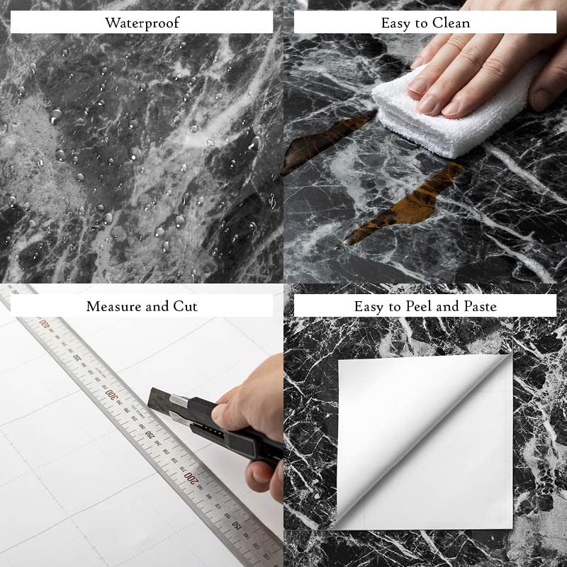 Black Grey Granite Look Marble Effect Interior Film Vinyl Self Adhesive Peel-Stick Counter Top