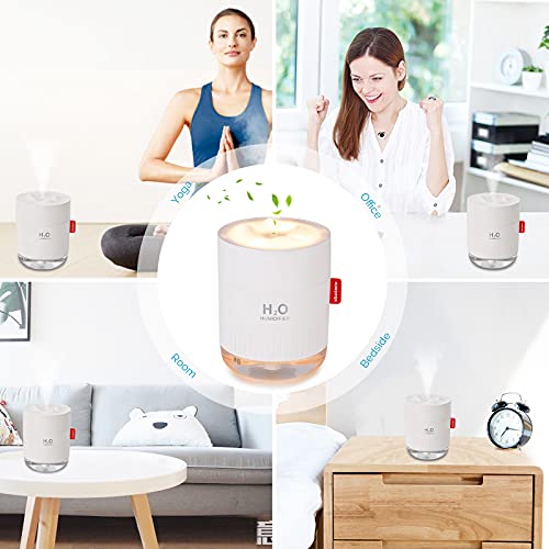 Portable Mini Humidifier, 500ml Small Cool Mist Humidifier, USB Personal Desktop Humidifier for Baby Bedroom Travel Office Home, Auto Shut-Off, 2 Mist Modes, Super Quiet, White