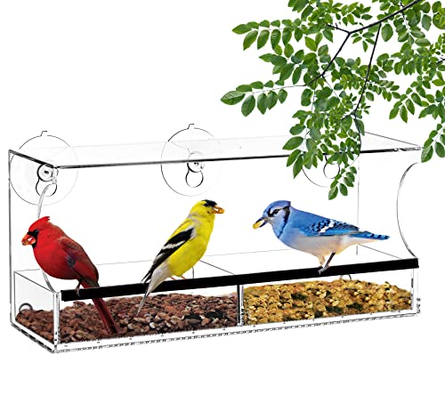 Window Bird Feeders with Strong Suction Cups, Clear Window Bird Feeder for Outside - Transparent Bird House, Balcony Glass Mount, Acrylic Cat, Kids & Elderly Viewing Clear Bird Feeder for Window Perch