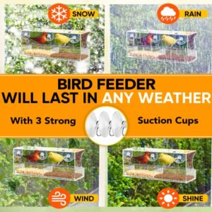 Window Bird Feeders with Strong Suction Cups, Clear Window Bird Feeder for Outside - Transparent Bird House, Balcony Glass Mount, Acrylic Cat, Kids & Elderly Viewing Clear Bird Feeder for Window Perch