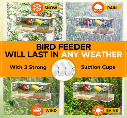 Window Bird Feeders with Strong Suction Cups, Clear Window Bird Feeder for Outside - Transparent Bird House, Balcony Glass Mount, Acrylic Cat, Kids & Elderly Viewing Clear Bird Feeder for Window Perch