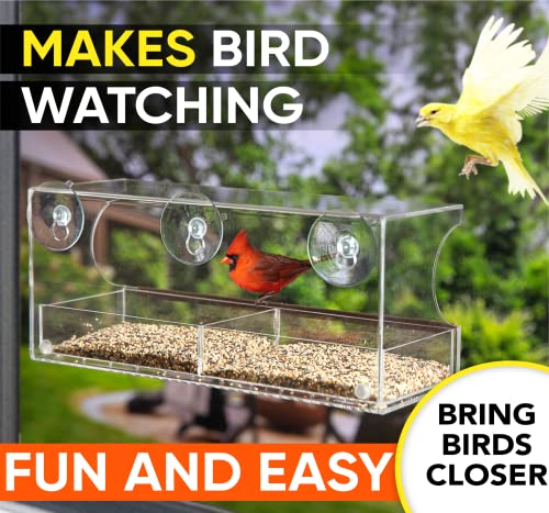 Window Bird Feeders with Strong Suction Cups, Clear Window Bird Feeder for Outside - Transparent Bird House, Balcony Glass Mount, Acrylic Cat, Kids & Elderly Viewing Clear Bird Feeder for Window Perch