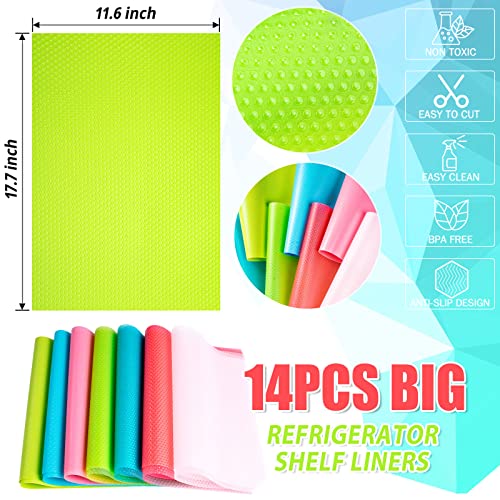 14Pieces Refrigerator Liners, Refrigerator Liners for Shelves Washable, Fridge Liners and Mats Washable, Top Freezer, Cupboard, Cabinet, Drawer Table Placemats (Colorful)