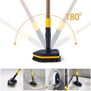 Yocada Tub Tile Scrubber Brush 2 in 1 Cleaning Brush 58.2" Adjustable Telescopic Pole Stiff Bristles Scouring Pads for Cleaning Bathroom Kitchen Toilet Wall Tub Tile Sink Non-Scratch