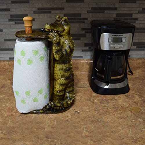 Rivers Edge Products Countertop Paper Towel Holder, Unique Resin and Wood Paper Towel Holder, Novelty Napkin Roll Holder for Counter, Giftable Animal Paper Towel Stand, Alligator