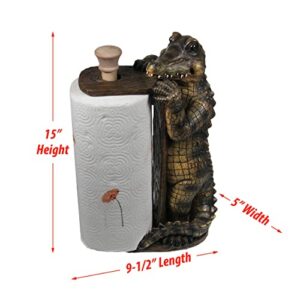 Rivers Edge Products Countertop Paper Towel Holder, Unique Resin and Wood Paper Towel Holder, Novelty Napkin Roll Holder for Counter, Giftable Animal Paper Towel Stand, Alligator