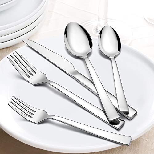 LIANYU 40-Piece Silverware Set with Drawer Organizer Set for 8, Stainless Steel Square Flatware Cutlery Set for 8, Kitchen Party Restaurant Eating Utensils Tableware, Mirror Polished, Dishwasher Safe