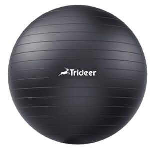 Trideer Extra Thick Yoga Ball Exercise Ball, 5 Sizes Ball Chair, Heavy Duty Swiss Ball for Balance, Stability, Pregnancy, Physical Therapy, Quick Pump Included (Black, L (58-65cm))