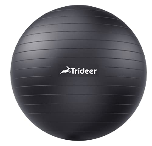 Trideer Extra Thick Yoga Ball Exercise Ball, 5 Sizes Ball Chair, Heavy Duty Swiss Ball for Balance, Stability, Pregnancy, Physical Therapy, Quick Pump Included (Black, L (58-65cm))