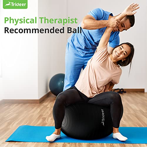 Trideer Extra Thick Yoga Ball Exercise Ball, 5 Sizes Ball Chair, Heavy Duty Swiss Ball for Balance, Stability, Pregnancy, Physical Therapy, Quick Pump Included (Black, L (58-65cm))