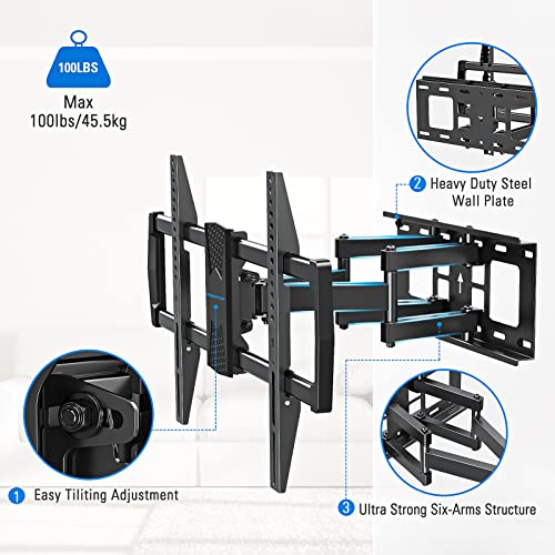 MOUNTUP Full Motion TV Wall Mount for Most 42-82 inch TVs, Wall Mount TV Bracket with Articulating Swivel and Tilt, TV Mount Max VESA 600x400mm, Holds up to 100lbs Fits 16" Studs MU0028