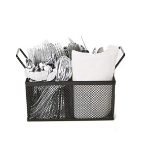 mind reader 4-section metal mesh storage caddy, kitchen utensil holder, flatware and silverware organizer, napkin holder, black
