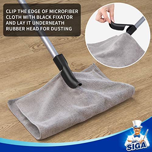 MR.SIGA Pet Hair Removal Rubber Broom with Built in Squeegee, 2 in 1 Floor Brush for Carpet, 62 inch Adjustable Handle, Includes One Microfiber Cloth for Floor Dusting