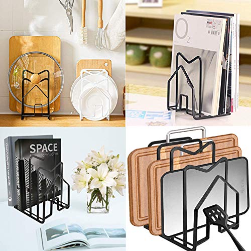 Kitchen Bakeware Pot Lid Rack Holder, 4 Slots Multifunctional Kitchen Organizer Metal Storage Shelf for Cookware, Chopping Cutting Board, Counter Cabinet, Plates, Dishes