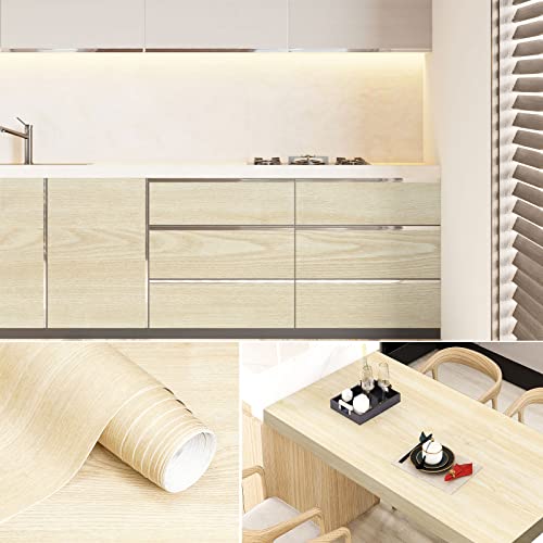 Homease Light Wood Contact Paper 23.6"x 196.8", Self-Adhesive Peel and Stick Wallpaper Waterproof Removable Realistic Wood Wallpaper for Cabinet Countertop Desktop Shelf Liner