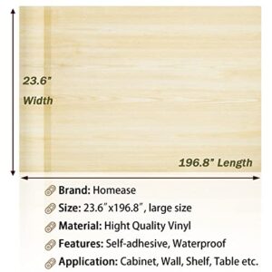 Homease Light Wood Contact Paper 23.6"x 196.8", Self-Adhesive Peel and Stick Wallpaper Waterproof Removable Realistic Wood Wallpaper for Cabinet Countertop Desktop Shelf Liner