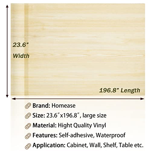 Homease Light Wood Contact Paper 23.6"x 196.8", Self-Adhesive Peel and Stick Wallpaper Waterproof Removable Realistic Wood Wallpaper for Cabinet Countertop Desktop Shelf Liner