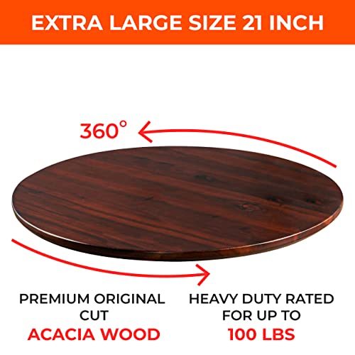 WOODGIN 21inch Acacia Wood Lazy Susan Dark Brown - The Lazy Susan for Table - Extra Large Storage Container, Storage Tray for Kitchen Countertop, Cabinet,Kitchen Essential for Serving & Storage.