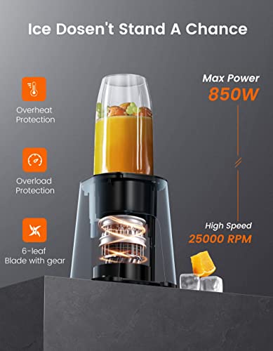 VEWIOR Smoothie Bullet Blender for Shakes and Smoothies 850W, 12 Pieces Personal Blenders for Kitchen with 6 Fins Blender Blade, Smoothie Blender with 2*23 oz To-Go Cups