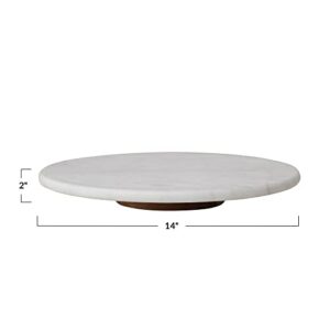 Creative Co-Op Marble Lazy Susan with Acacia Wood Base Serveware, 14"L x 14"W x 2"H, Natural