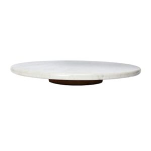 Creative Co-Op Marble Lazy Susan with Acacia Wood Base Serveware, 14"L x 14"W x 2"H, Natural