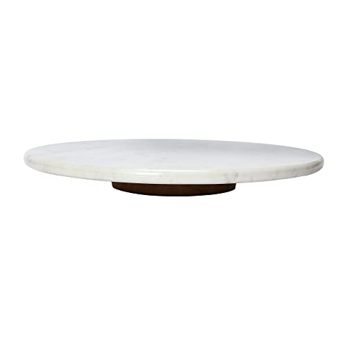 Creative Co-Op Marble Lazy Susan with Acacia Wood Base Serveware, 14"L x 14"W x 2"H, Natural