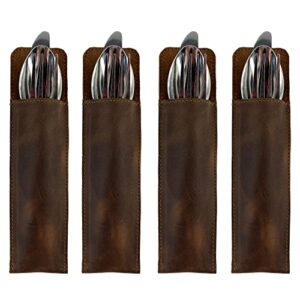 hide & drink, leather cutlery cover (4 pack) / restaurant & cafe supplies / dining / home accessories, handmade :: bourbon brown