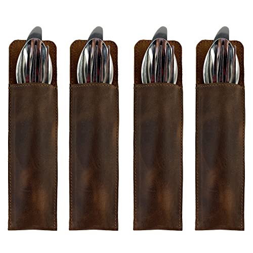 Hide & Drink, Leather Cutlery Cover (4 Pack) / Restaurant & Cafe Supplies / Dining / Home Accessories, Handmade :: Bourbon Brown