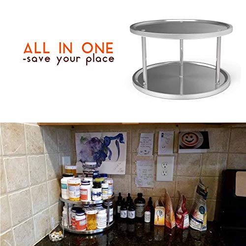 2-Tier Lazy Susan Organizer, Non-Skid Metal Lazy Susan Turntable, 10.5 inch Spice Rack, Updated Turntable Base, Double Tier Round Lazy Susan for Kitchen, Cabinet, Pantry, Spice Rack Storage