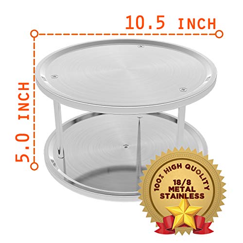 2-Tier Lazy Susan Organizer, Non-Skid Metal Lazy Susan Turntable, 10.5 inch Spice Rack, Updated Turntable Base, Double Tier Round Lazy Susan for Kitchen, Cabinet, Pantry, Spice Rack Storage