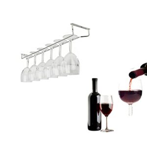 velidy wine glass rack,stainless steel chrome finish under cabinet hanging stemware holder with screw for kitchen/bar/restaurant (21.6″/55cm)