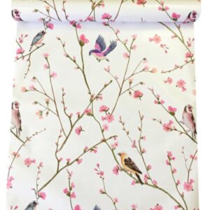 yifely peel & stick shelf liner removable shelving paper for covering apartment old nightstand closet, peach birds, 17.7 inch by 9.8 feet
