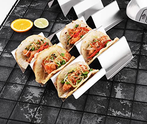 Taco Holders 4 Packs - Stainless Steel Taco Stand Rack Tray Style by ARTTHOME, Oven Safe for Baking, Dishwasher and Grill Safe